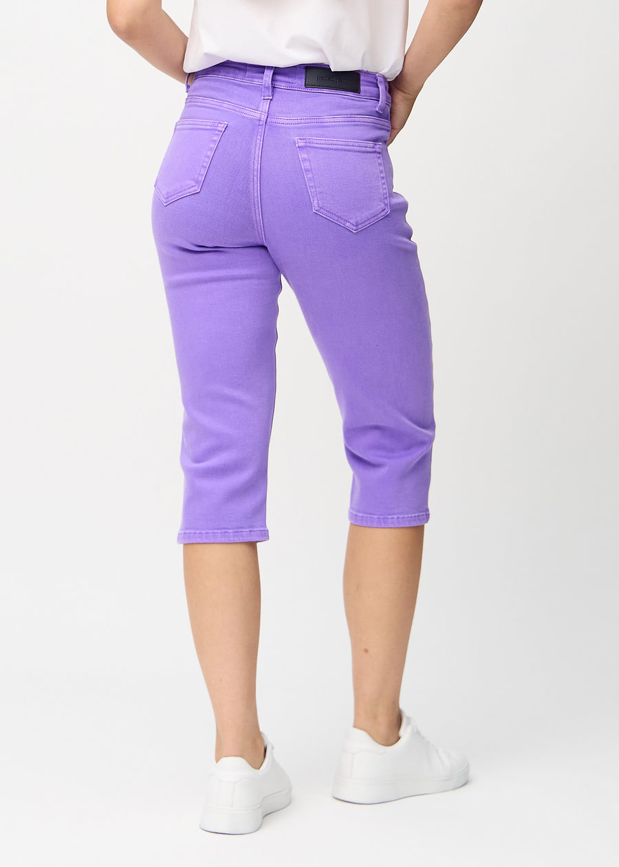 Purple regular capris seen from the back, so the entire product can be seen.