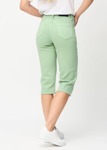 Light green regular capris seen from the back, so the full product is visible.