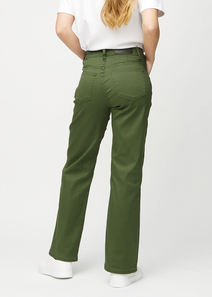Dark green loose jeans seen from the back, so the entire product can be seen.